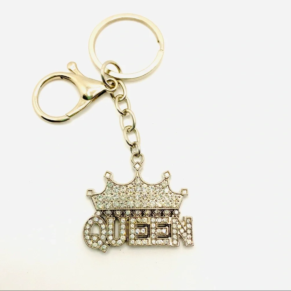 Purse Charm Key Chain Queen Crystals set in Silver tone. SUPER BRILLIANT